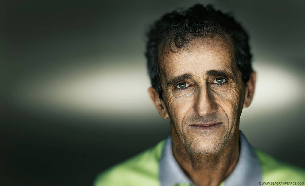 Alain Prost portrait, photographed by Seagram Pearce