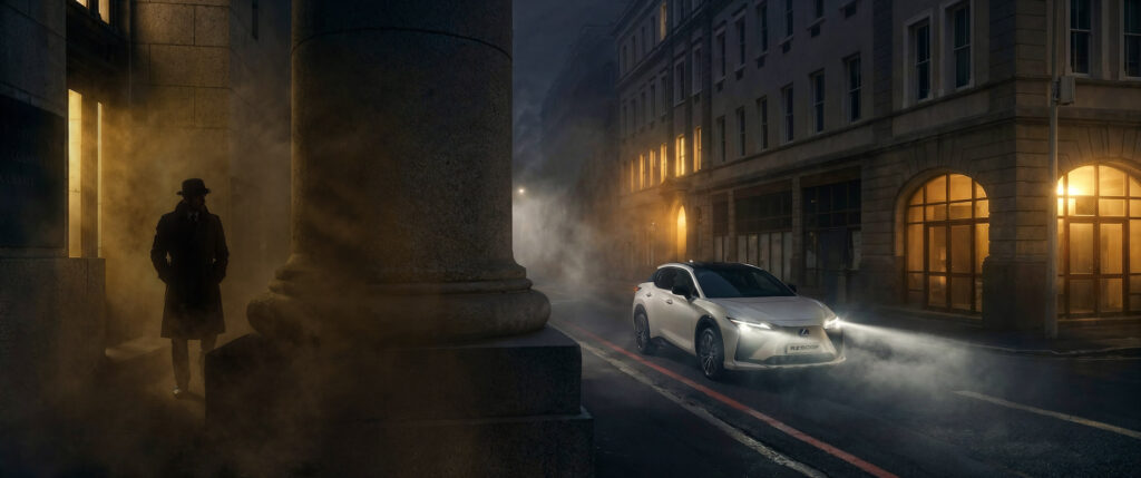 2026 Lexus RZ on the streets of Cape Town in film noir by Seagram Pearce car photographer