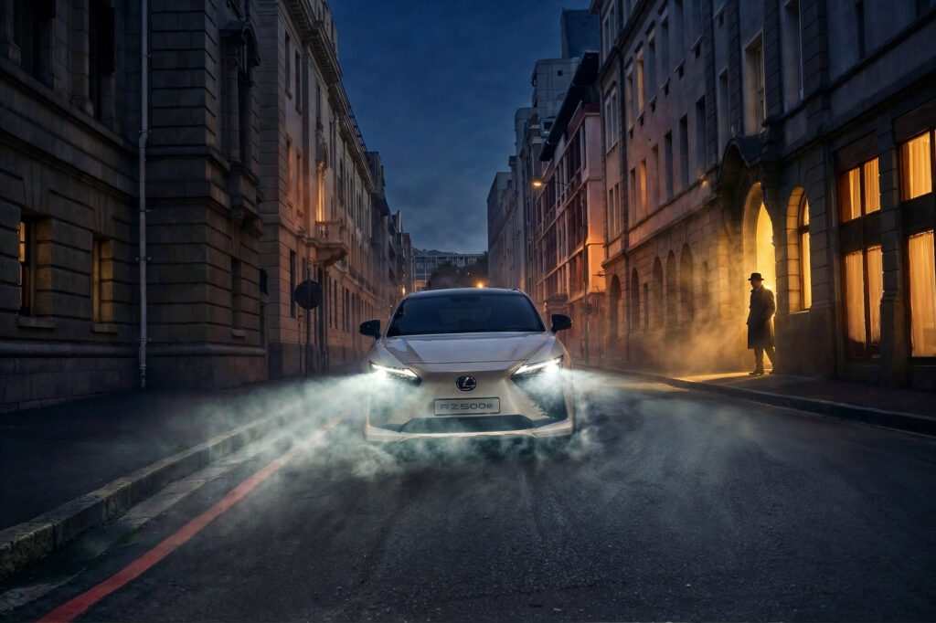 2026 Lexus RZ on the streets of Cape Town in film noir by Seagram Pearce car photographer